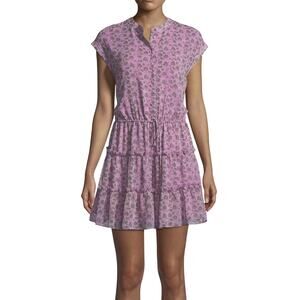 Rebecca Minkoff Pink Black Paisley Ruffle Tiered Ollie Cap Sleeve Mini Dress XS
